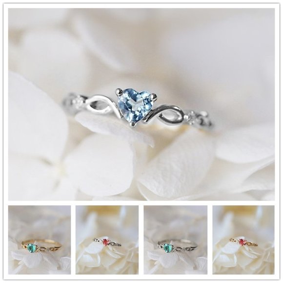 Gold Red Heart Dainty Anillos Princess Diamond Ring for Women, VIP268 - Picture 3 of 3